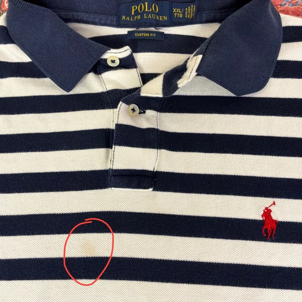 Polo Ralph Lauren Polo Shirt Mens XXL Navy White Good Striped Custom Fit